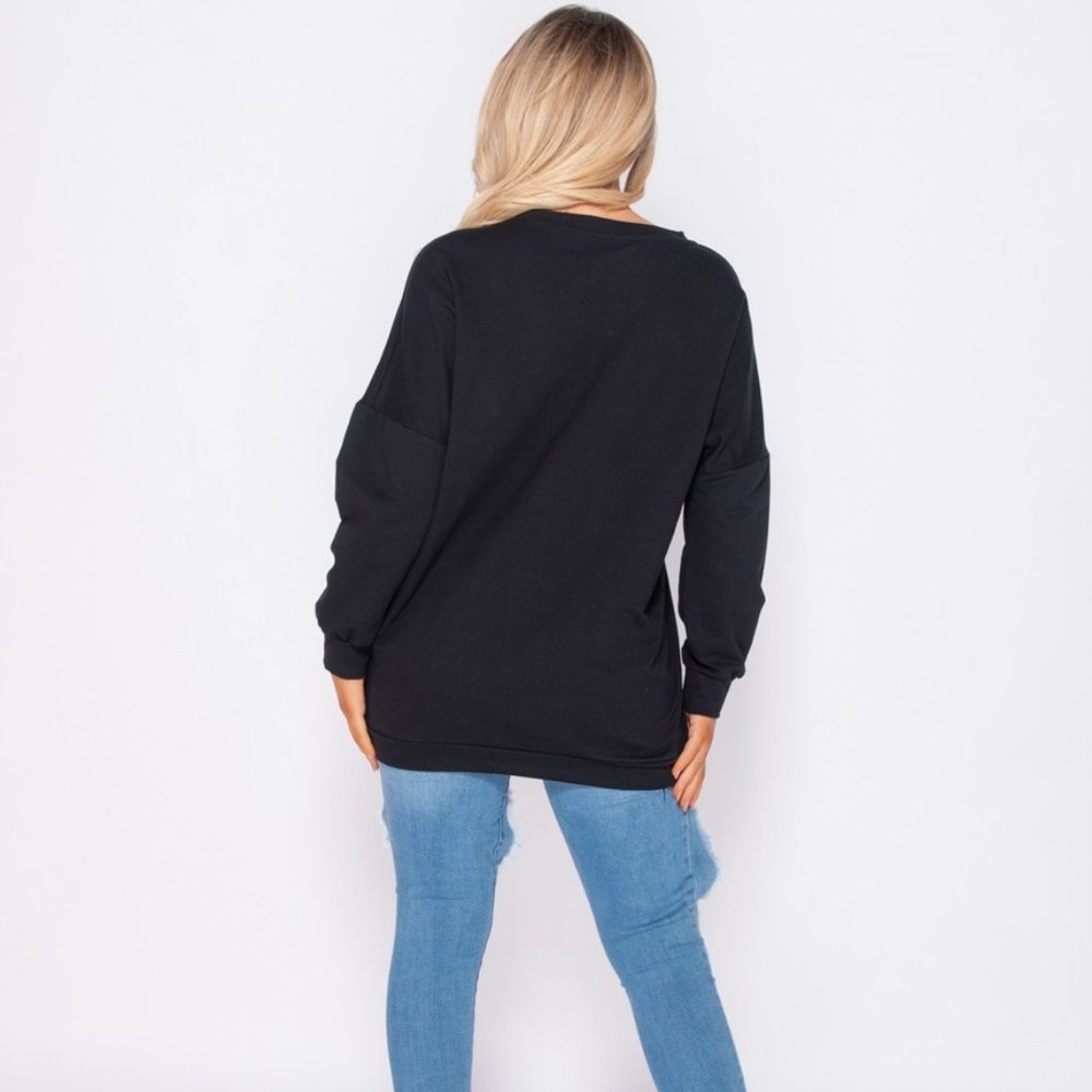 Black Coco Paris Print Long Sleeve Oversized Sweatshirt - Picture 4 of 8